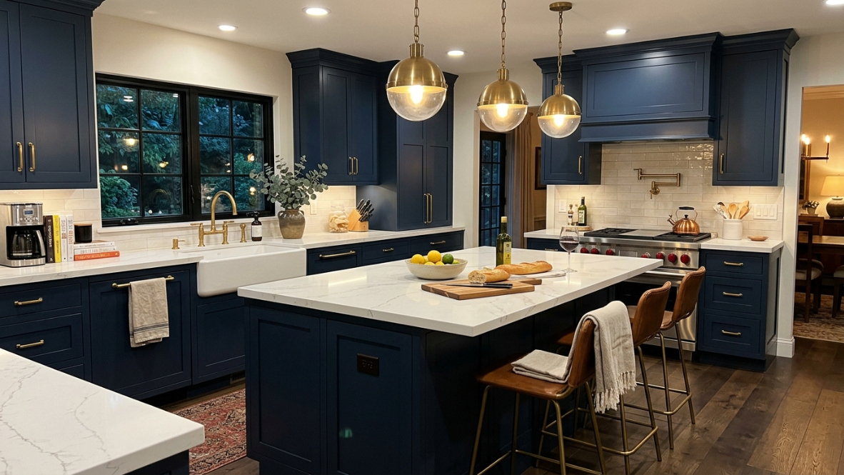 dark cabinets with quartz countertops