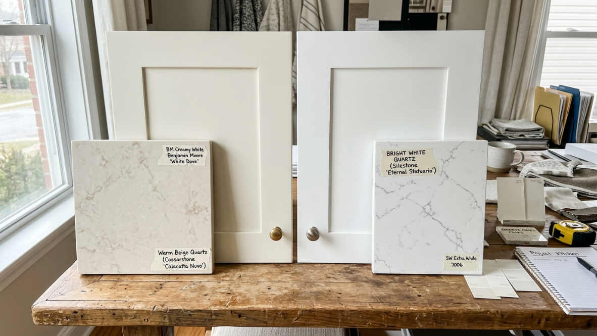 undertone comparison for white cabinets and quartz